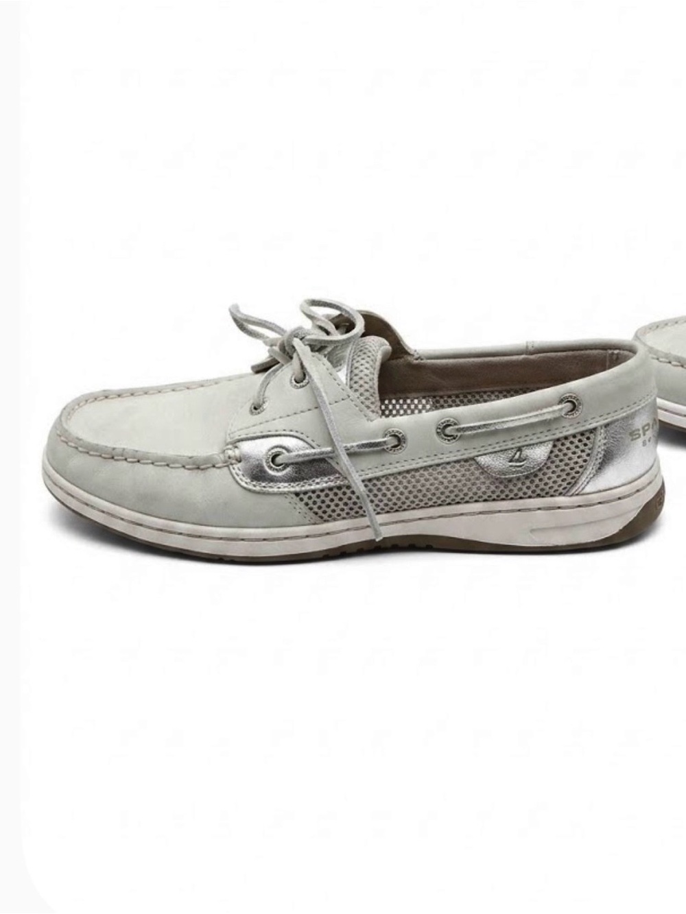 Sperry boat shoe with mesh side Leather fabric upper Gray Silver